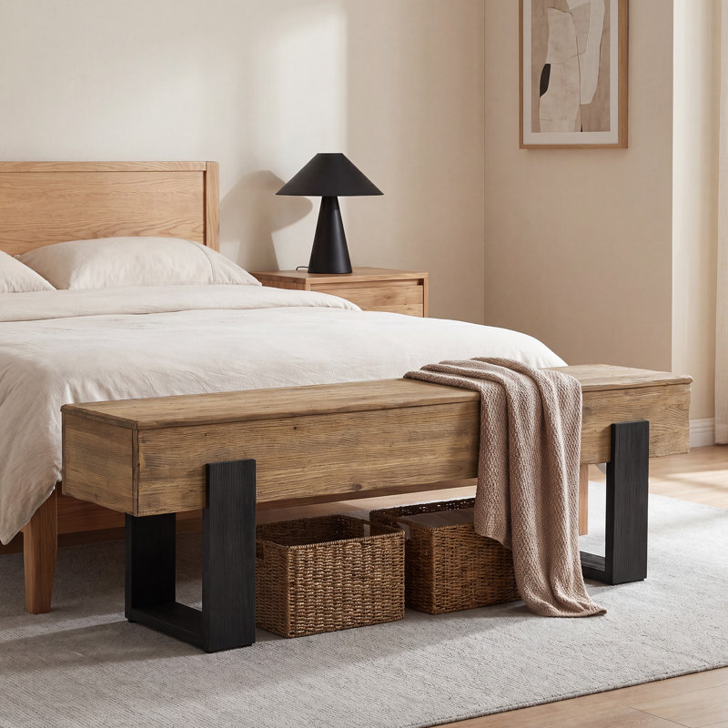 63" Solid Wood Entryway Bench