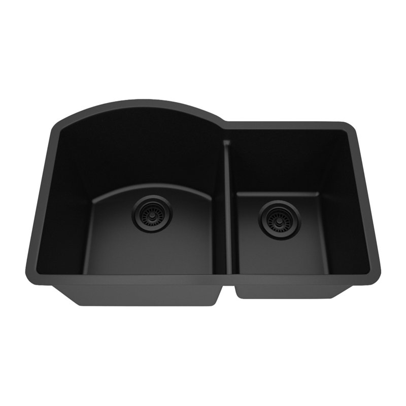 32" x 20" Platinum Quartz Kitchen Sink, 70/30 Double Bowl Sink, Drop-in Sink, Undermount Sink, Granite Kitchen Sink, Black