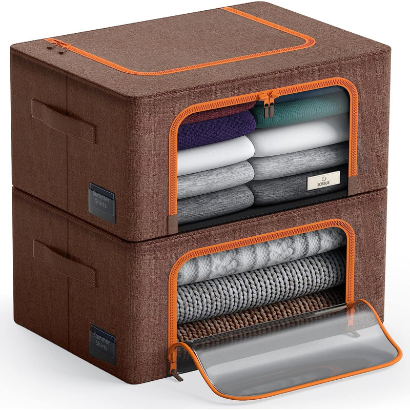 Storage Sorbus Small Storage Box Foldable with Window & Handles, Brown