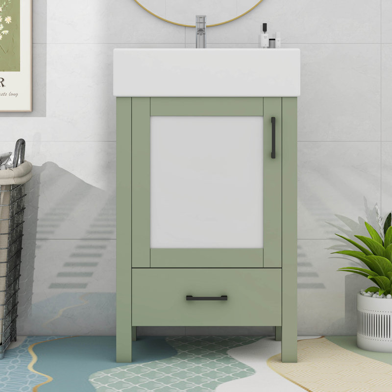 Meuble-lavabo de 20 pouces avec lavabo en céramique et beaucoup de rangement, Vert