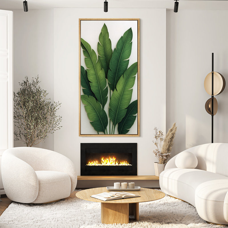 «Lush Green Tropical Leaves Botanical Extra Large», reproduction d'art sur toile encadrée, H 60 po x l 30 po x P 1,5 po