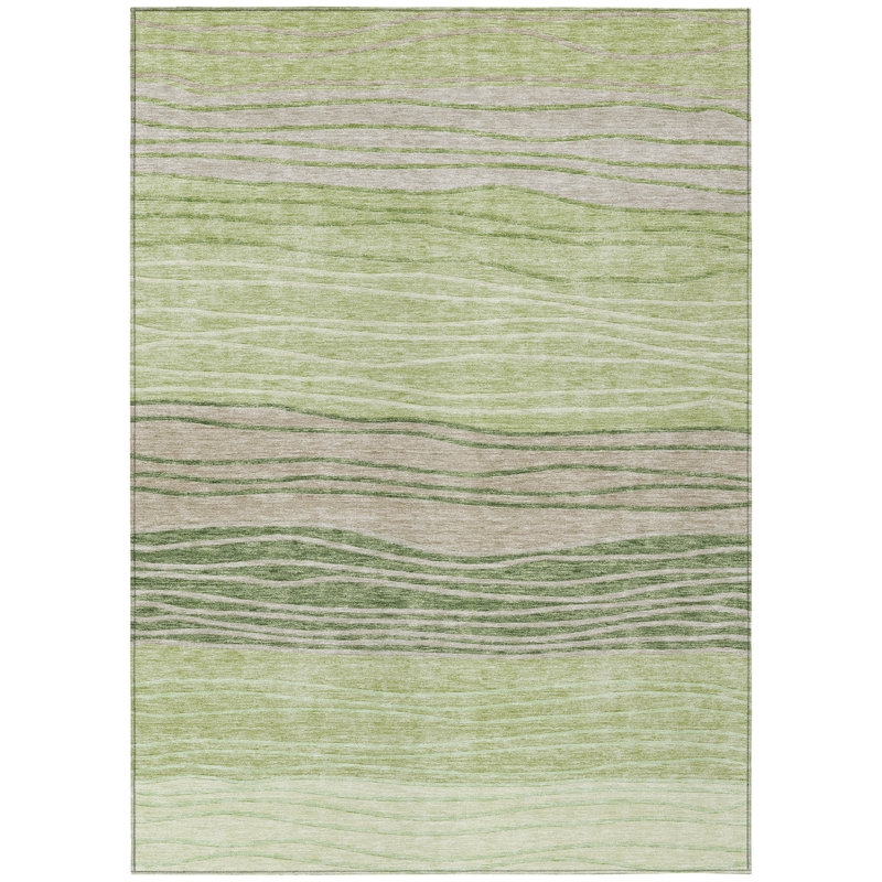 Tapis intérieur / extérieur 3 pi x 5 pi rayé vert et taupe lavable