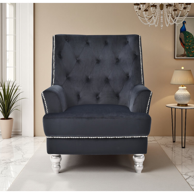 Chaise noire Pamplona, Tissu bleu marine