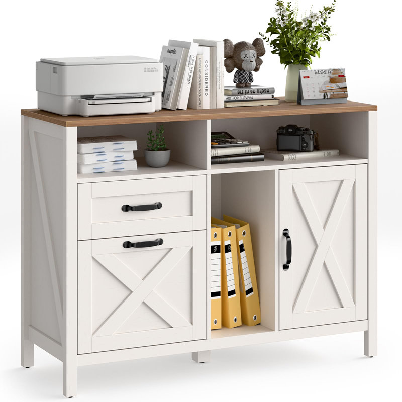 Lateral File Cabinet, Farmhouse 2 Drawer, White/Brown