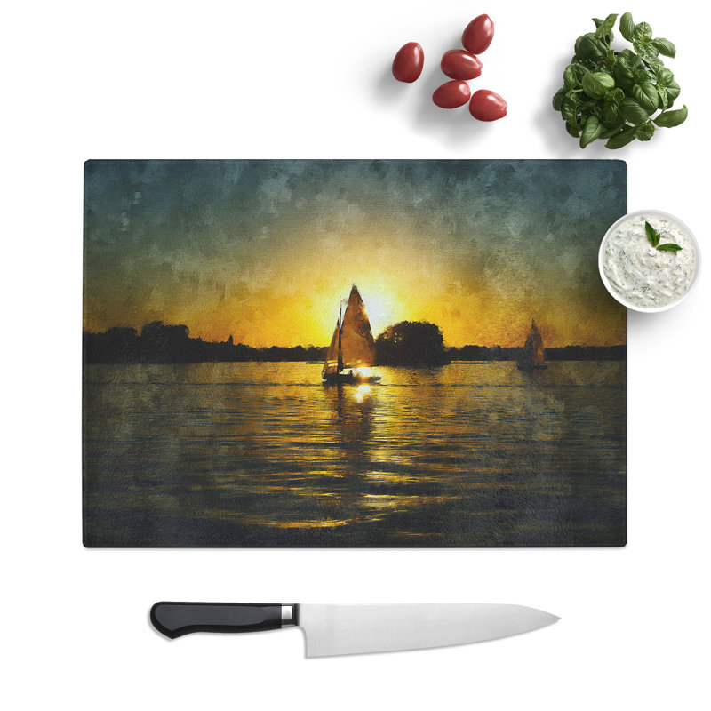 Sailing Boat Vol.4 Painting Chopping Board, 0.4cm H x 28.5cm W x 39cm L