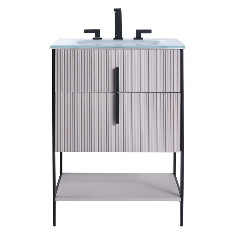 Mirutil Single Bathroom Vanity with Top, Black, Bright Taupe