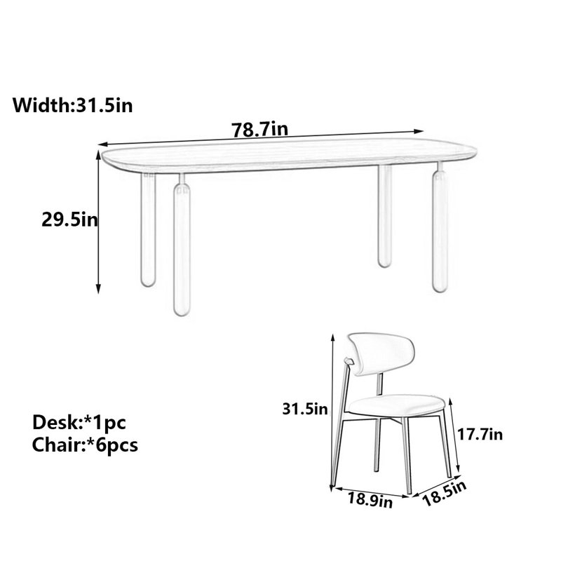 Table de salle à manger Southwell, 29.5" H x 78.7" W x 31.5" D, 7 pièces : table, 6 chaises