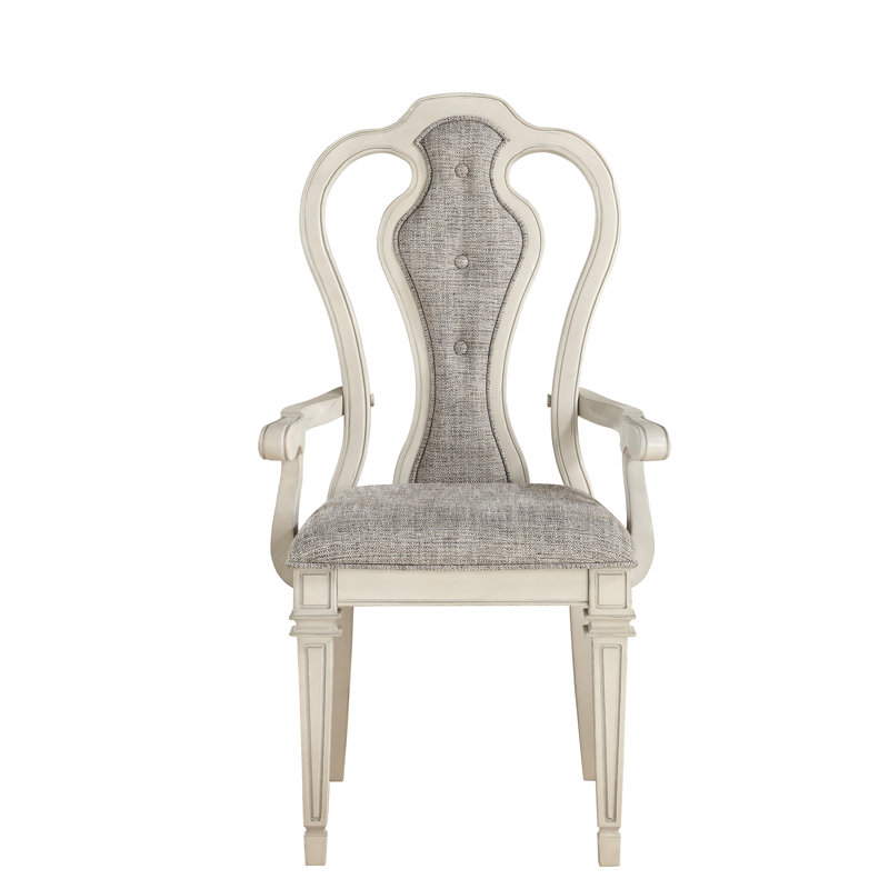 Chaise rembourrée avec dossier à accoudoirs gris Queen Anne