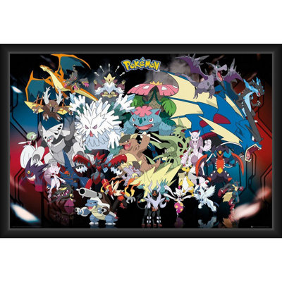 «ACHETER DE L'ART POUR MOINS» sous licence officielle de pokémon - Mega - affiche d'art encadrée - 24 x 36 po - cadre en bois d'ingénierie robuste avec verre plexi - prêt à être accroché