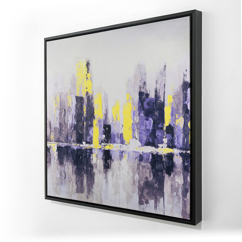 Paysage urbain abstrait et flou | Toile encadrée contemporaine, H 25,25 po x l 25,25 po