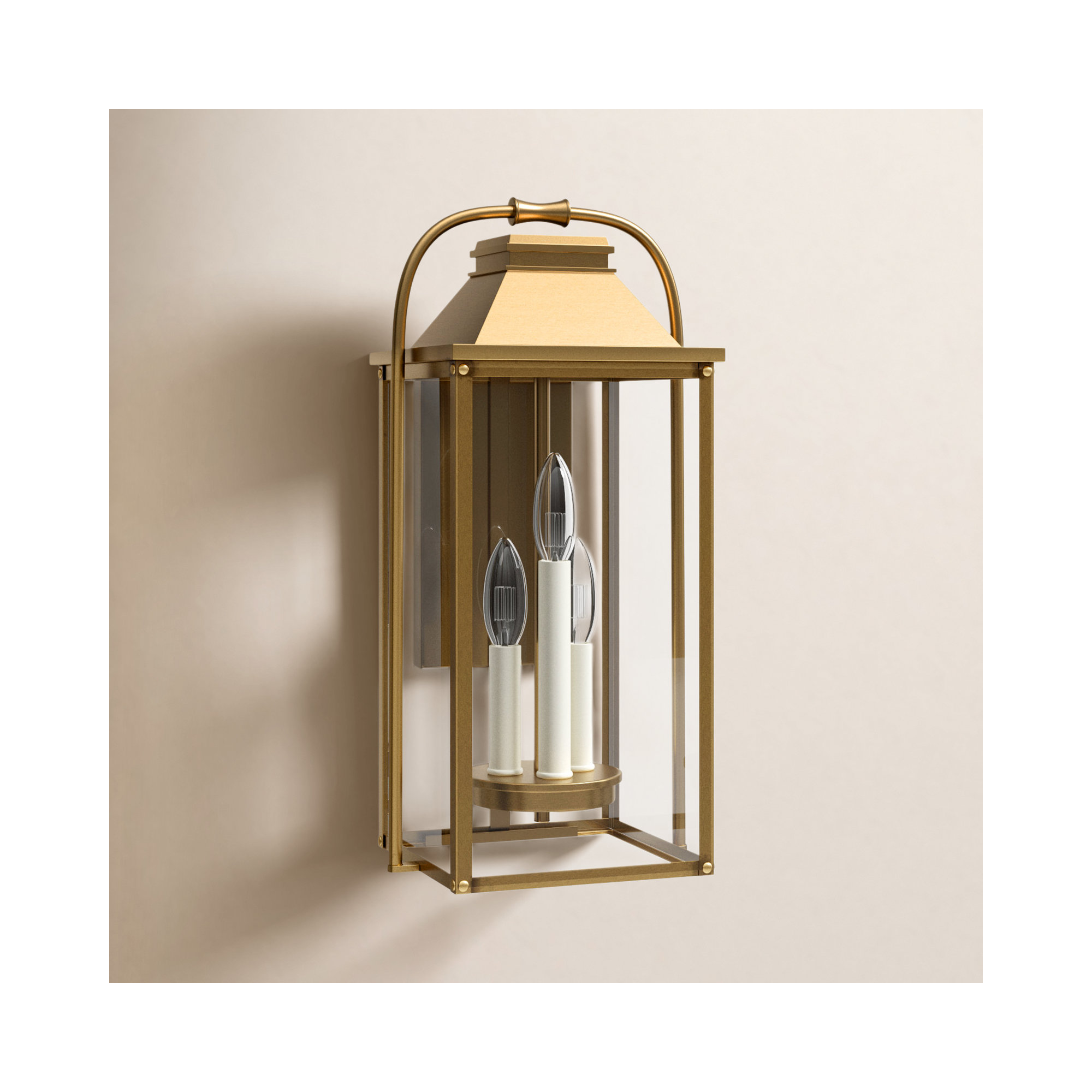 Newson 3 Light Outdoor Flush Mount, Painted Distressed Brass, 18.25" H x 8.75" W x 7.5" D