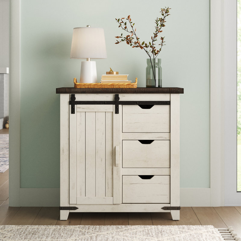 Hemsworth 1-Door 3-Drawer Accent Cabinet, Vintage White