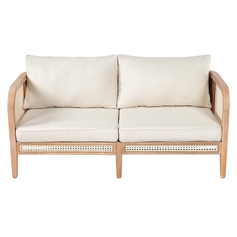 Aashild Patio PE Rattan Loveseat Sofa With Acacia Wood Frame, Natural