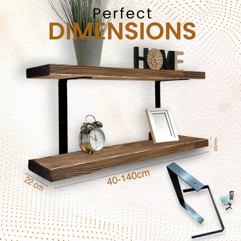 Ashlar Wood Floating Shelf, 4.5cm H x 100cm W x 22cm D, Walnut
