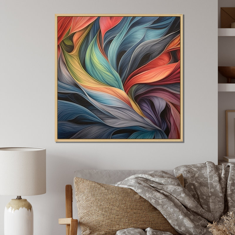 Aquarelle boho rétro avec feuilles pastel, H 16 po x l 16 po x P 1 po, Cadre naturel flottant