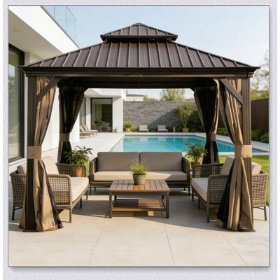 13x13FT Outdoor Gazebo with Galvanized Steel Double Roof and Drainage System, Perfect for Patio and Backyard Gatherings