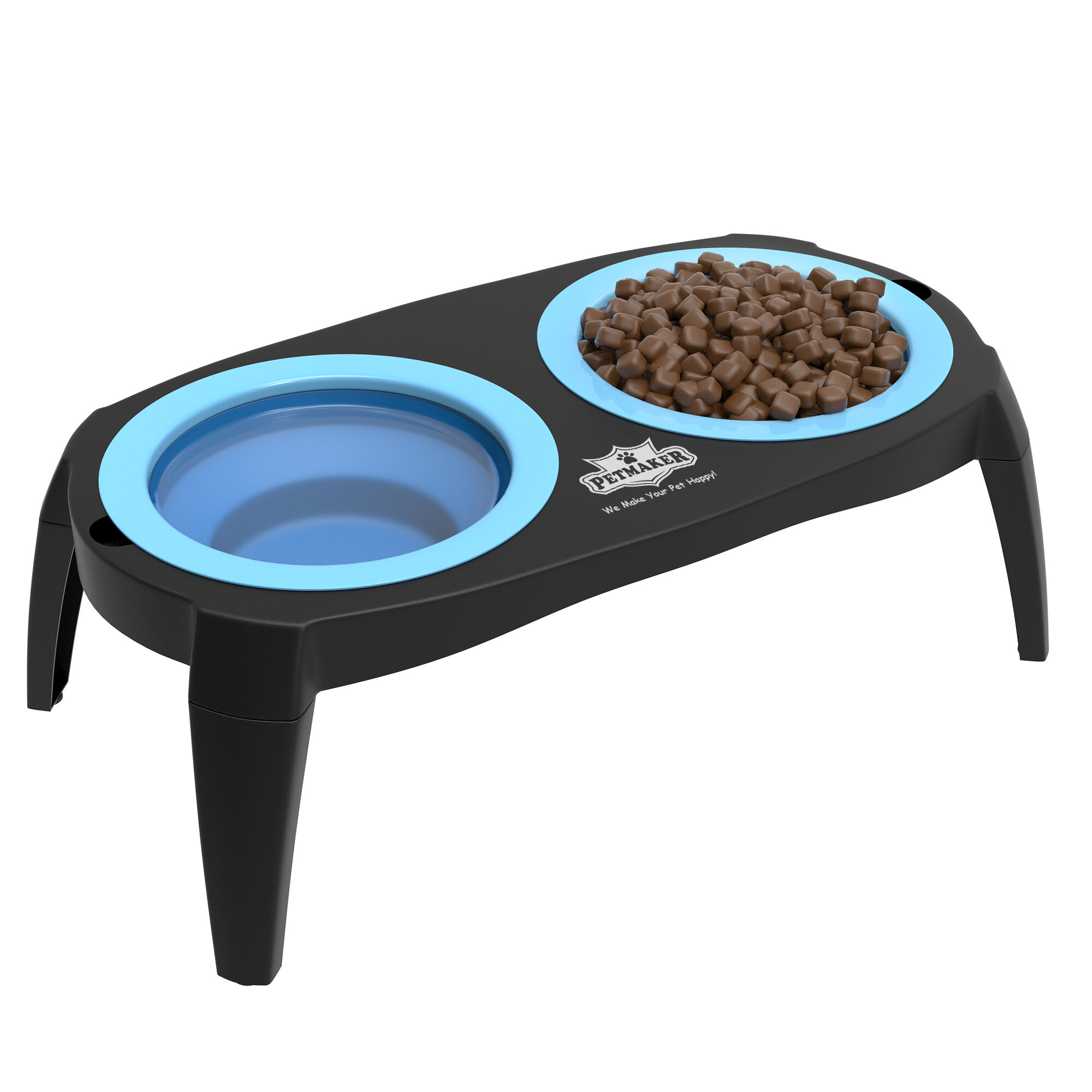 Gibson Home Bow Wow Meow 3-Piece Elevated Pet Bowl Dinner Set, Teal