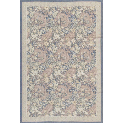 Tapis beige et bleu noué à la main de haute qualité