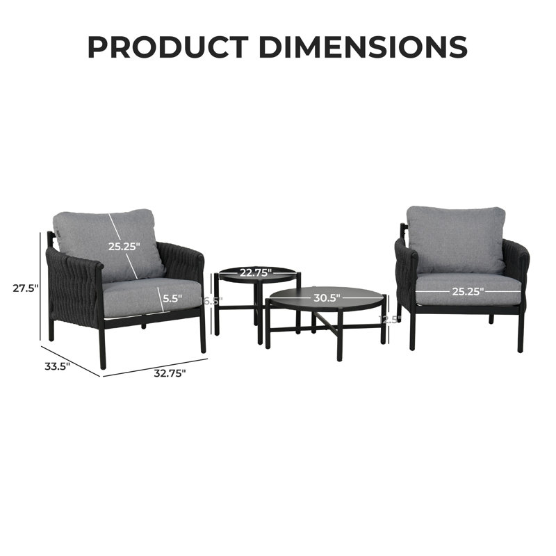 Arlend Outdoor Conversation Set With 2 Sofa and 2 Tables, Gray Cushion/Black Frame