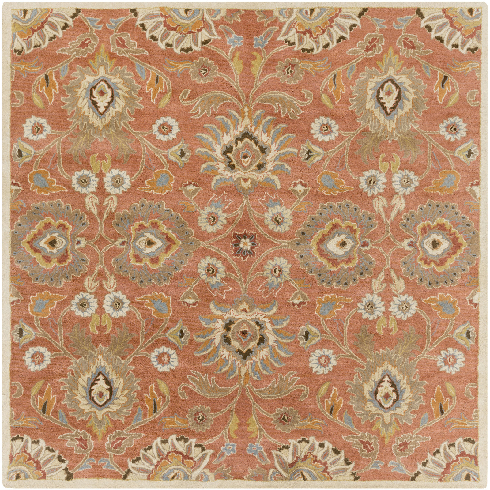 Arden Burnt Orange Hand-Tufted Wool Floral Rug, Square 4'
