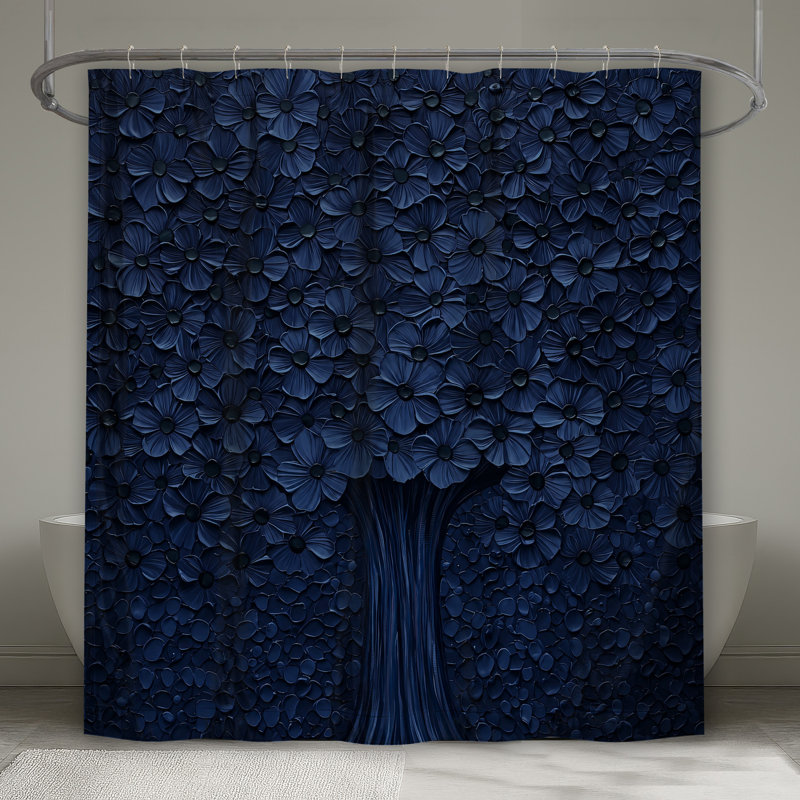 Rideaux de douche à motif floral bleu extra long, L 70 po x H 72 po