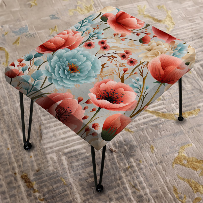 Beige And Coral Hydrangea Pattern - Floral Rectangle Ottoman