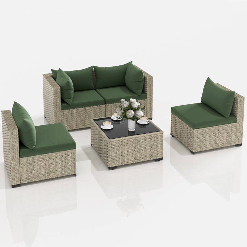 Ensemble de conversation avec coussins 5 pièces, Vert