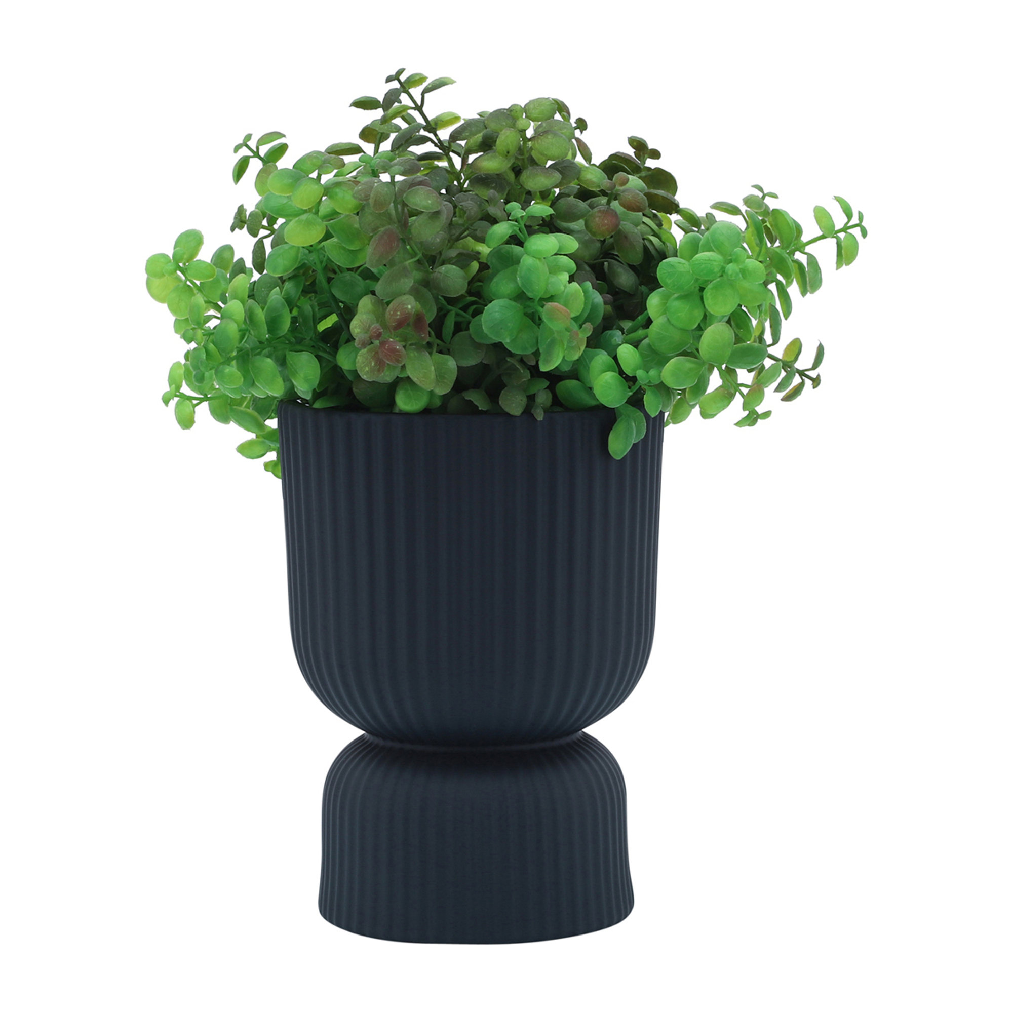 6" Ceramic Ribbed Abstract Vase Classic Decorative Vase for Home or Office Flower Display, Ribbed Blue