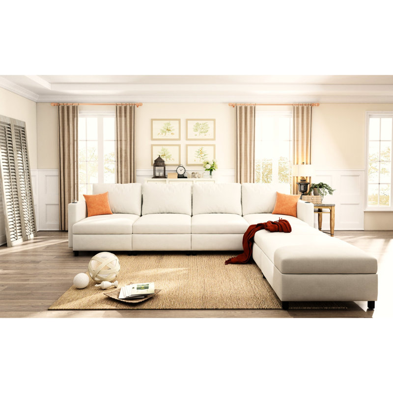 Grand canapé modulaire en chenille à 6 places en forme de U avec rangement et canapé moderne de 6 po, 123 po