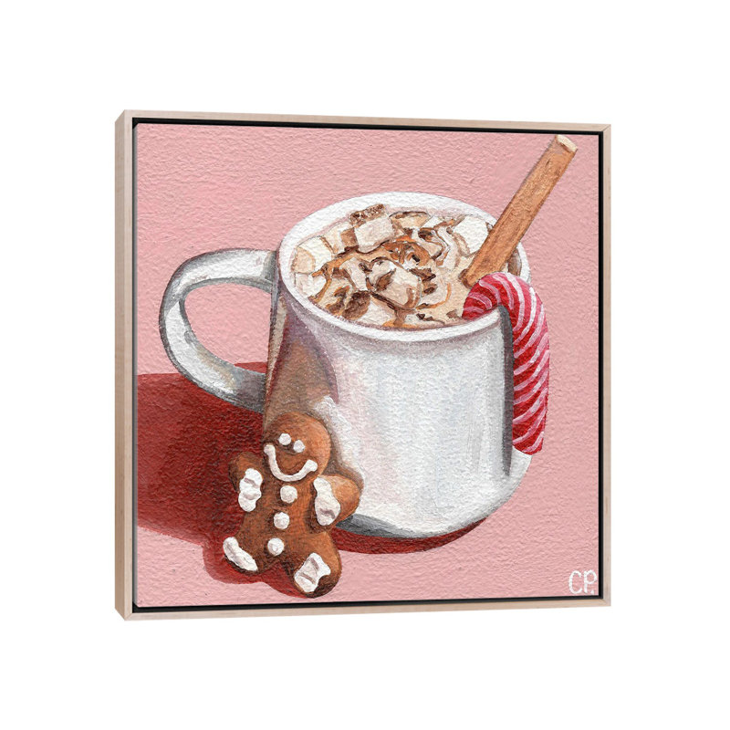 Festive Hot Choc - reproduction d'art murale - toile encadrée, H 37 po x l 37 po, Cadre flottant sans passe-partout, Beige