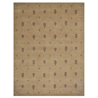 Tapis décoratif en laine noué à la main contemporaine beige Anley