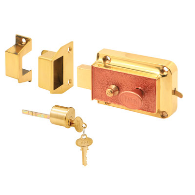 Rim Deadbolt, Cast Bronze Construction, Polished Brass-Plated Finish (Single Pack)