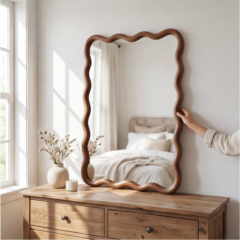Miroir mural rectangulaire en bois massif noir noyer noir, 20 x 30 pouces, décoratif pour chambre à coucher, salle de bain, salon, entrée
