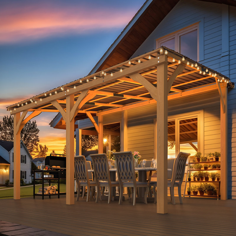 Patio Wood Lean To Hardtop Pergolas, 96" H x 142.5" W x 110" D