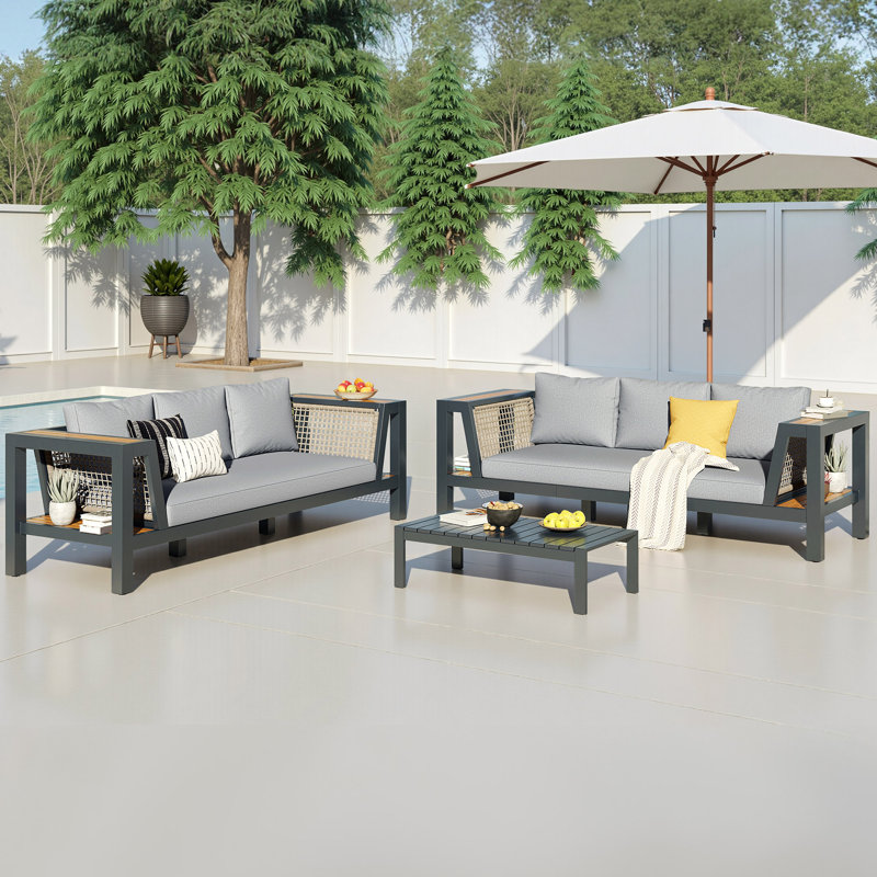 Ensemble de conversation pour patio pour 6 personnes avec coussins et accoudoirs de rangement