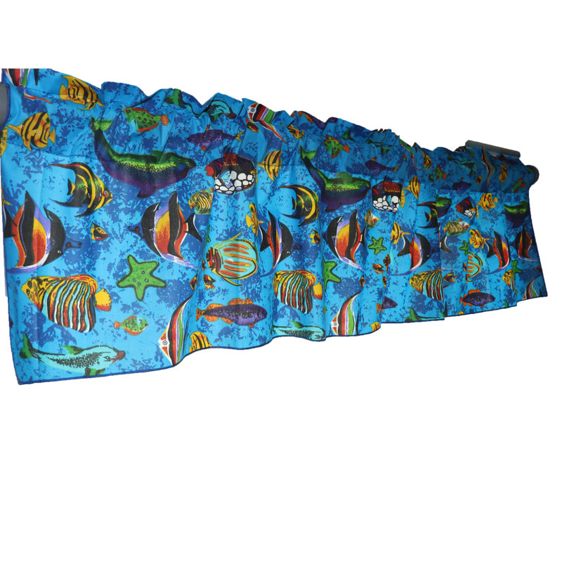 Cantonnière à imprimé poisson, Bleu foncé, L 58 po x L 20 po