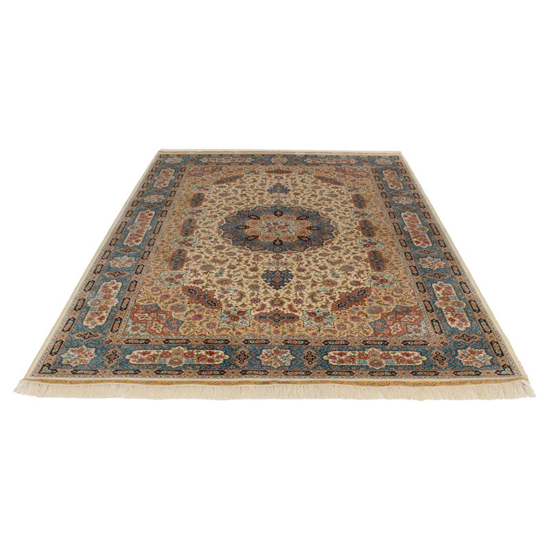 Tapis turc ivoire et bleu 6x9