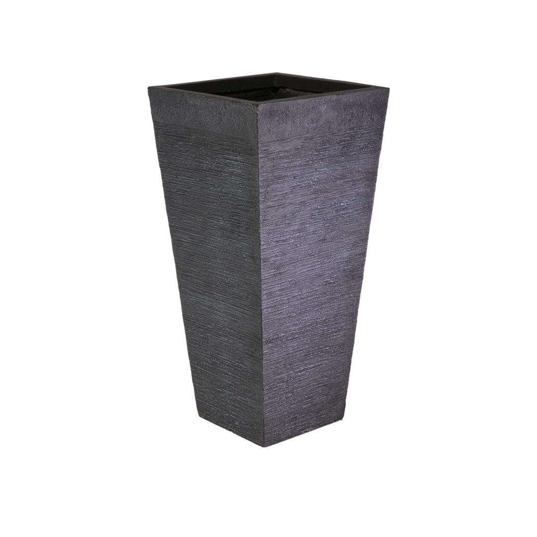 IDEALIST Ribbed Light Concrete Garden Tall Planter, Outdoor Plant Pot with Tapered Shape