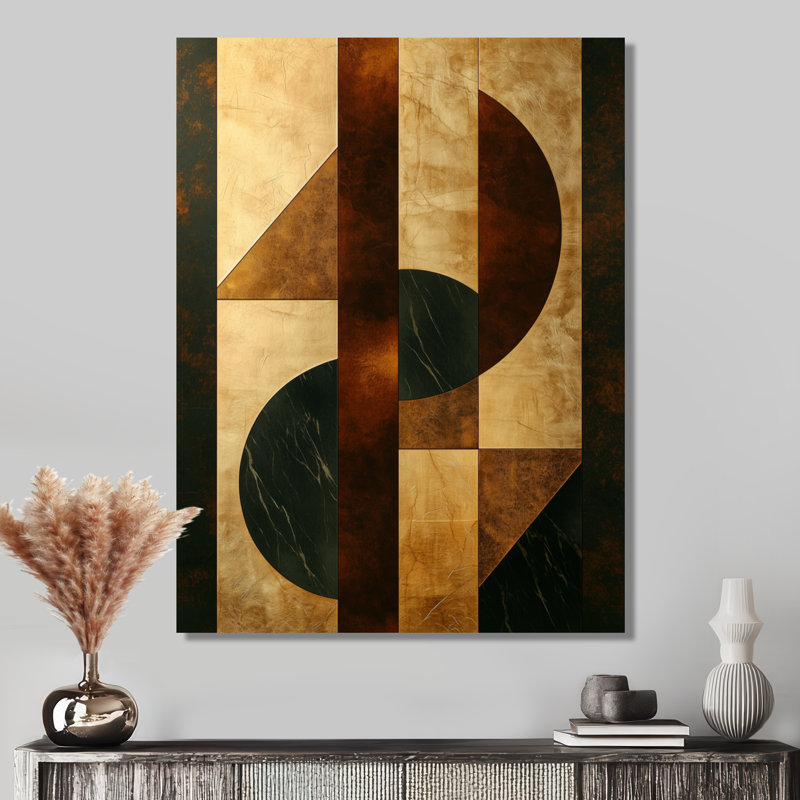 Geometric Walnut Essential Forms IV - Modern Metal Art Print, Modern Metal Wall Decor, H 20 po x l 12 po