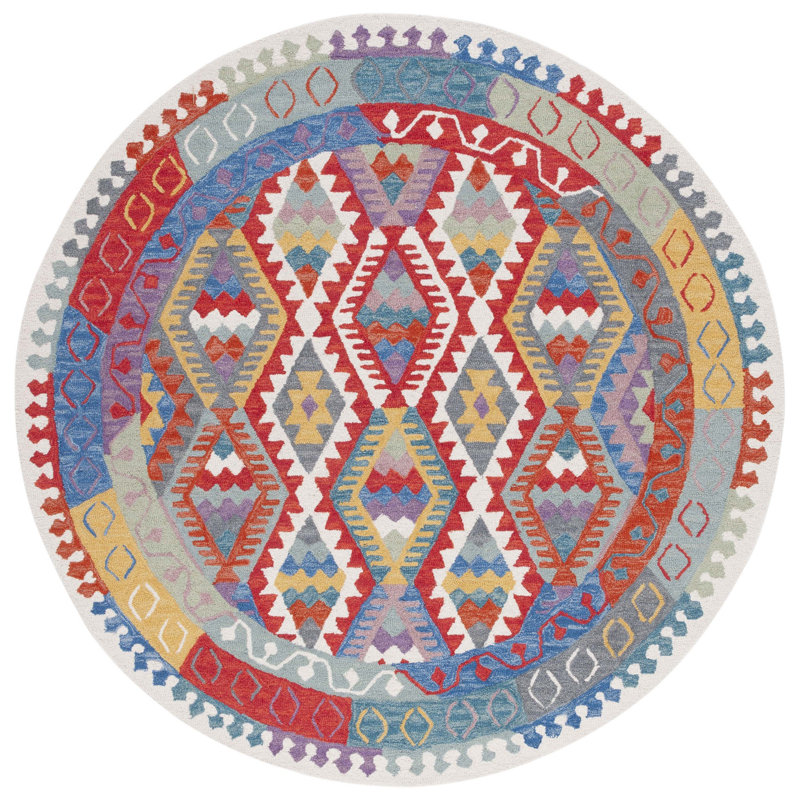 Tapis ivoire / rouge Horwich 407, Rond 7 pi