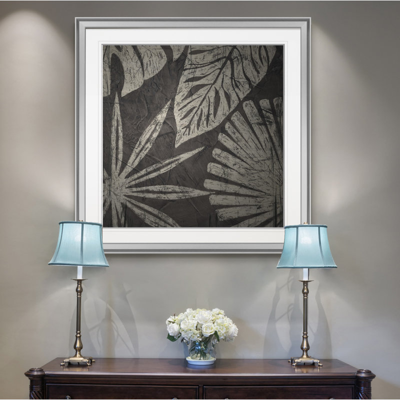 « tribal palms iv », peinture, H 24 po x l 24 po x P 1,5 po, Encadrement argenté