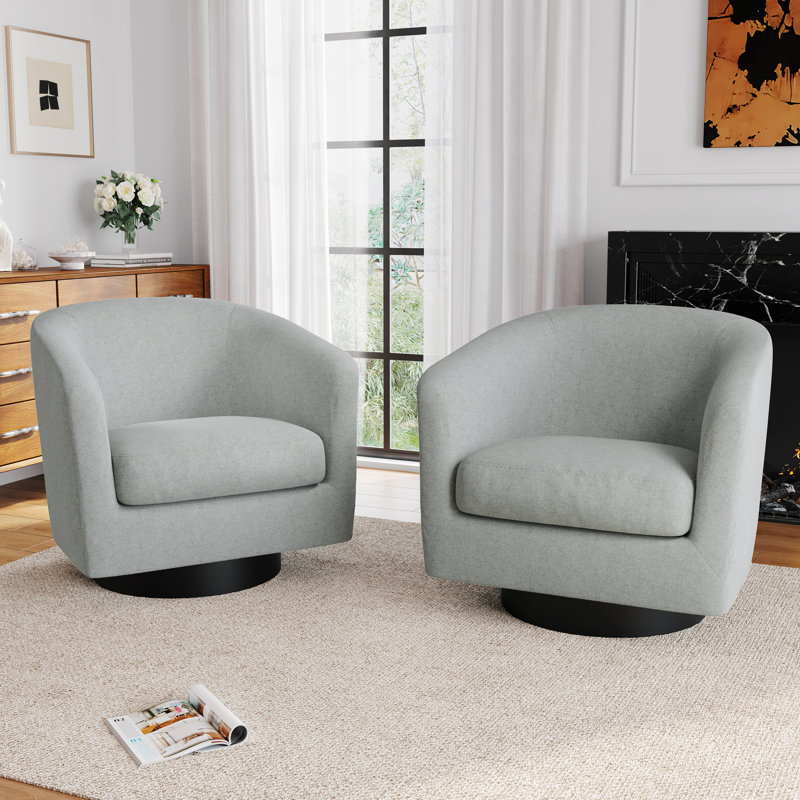 Upholstered Chenille Swivel Barrel Chair, Light Grey