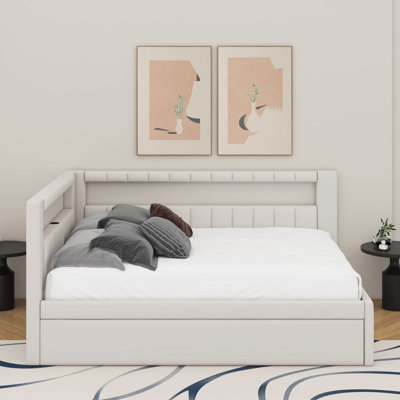 Full Size Platform Bed With USB And Trundle