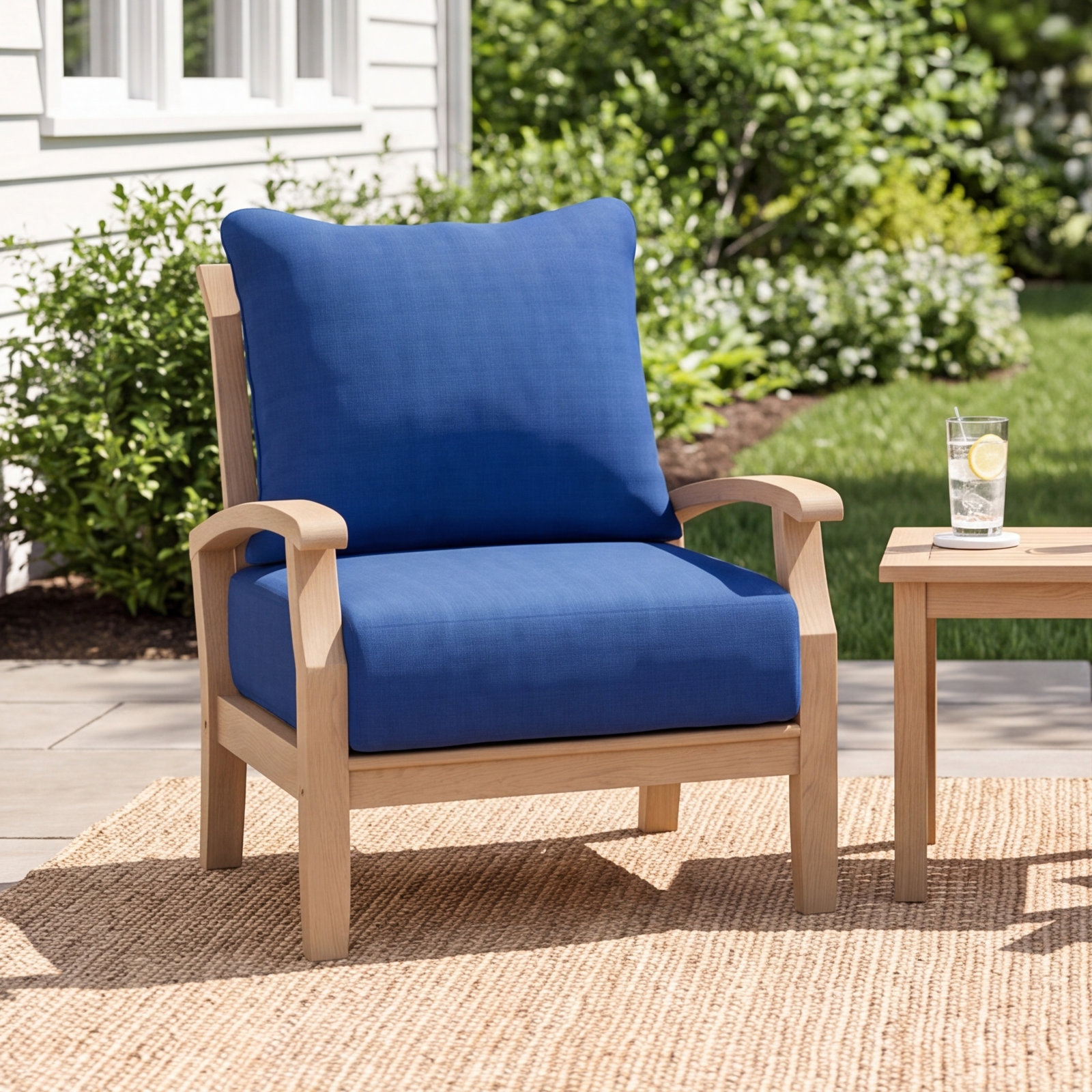 Summerton Teak Patio Lounge Chair, Brown Frame/Navy Performance Olefin Cushion