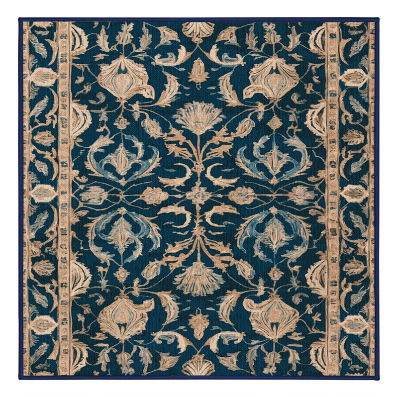 Tapis bleu persan lavable à la machine, Carré 5 pi