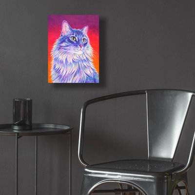 «Longhaired Purple Tabby Cat» par Rebecca Wang, art mural en verre acrylique, 24 po x 36 po