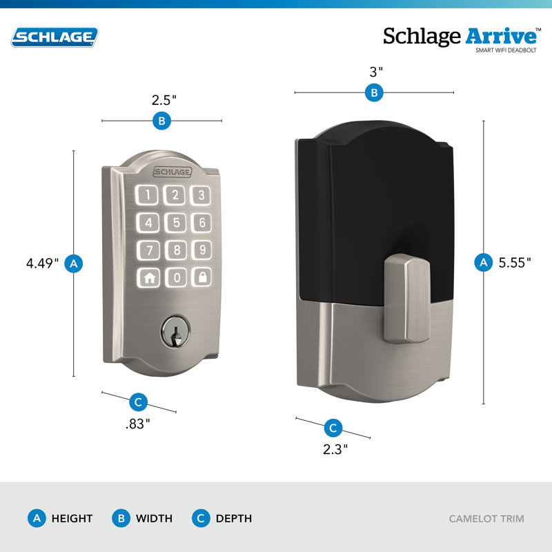 Arrive Smart Wifi Deadbolt With Camelot Trim, Satin Nickel