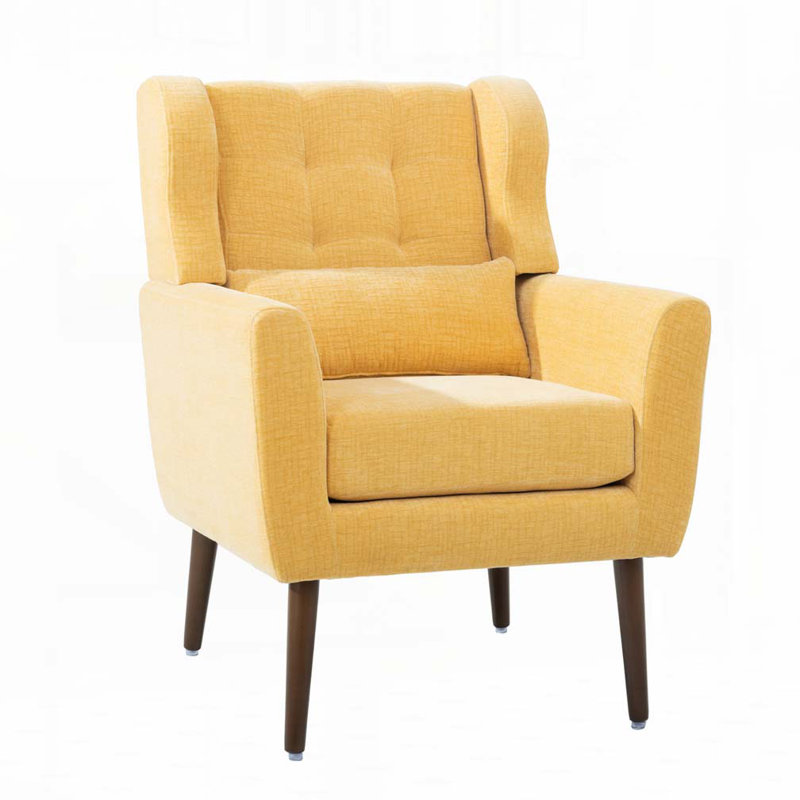 Kawonna Modern Accent Chair,Chenille Arm Chairs for Living Room,Upholstered Mordern Armchair,Comfy Soft Padded Lounge Chair in Small Space, Bedroom, w/Pillow, Solid Wood Leg