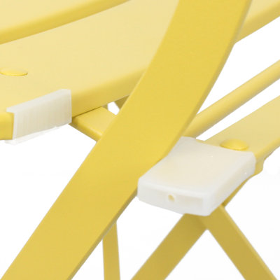 Ensemble bistro de patio pliant 3 pièces pour l'extérieur / l'intérieur, sièges pour 2 personnes, jaune, structure, capacité de poids élevée, meubles de pieds remplaçables, coussins confortables