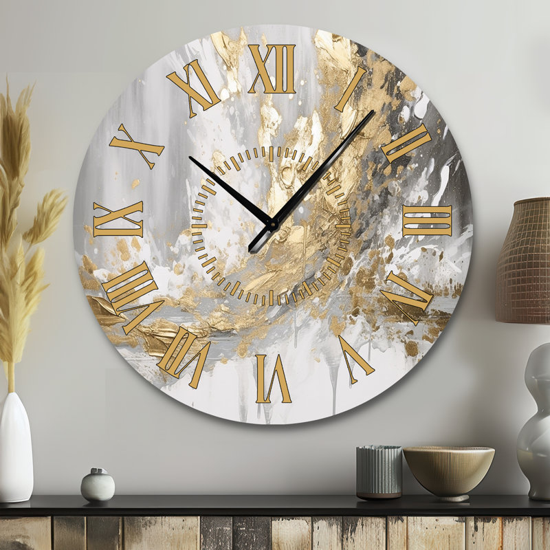 Horloge murale abstraite en or et blanc, Grand